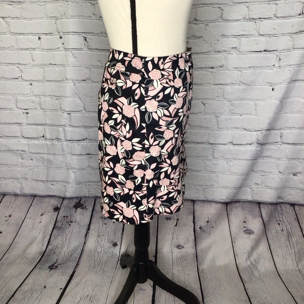 Ann Taylor LOFT Petites Stretch Twill Black & Blush Pink Mini Skirt 8P